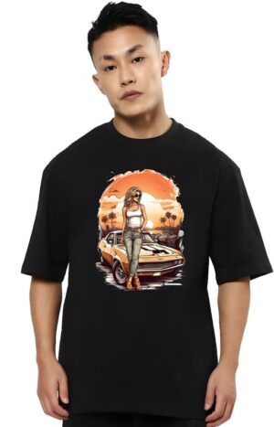 Bowlifestyle Men Stylish Round Neck, Pure Cotton Over Size Printed Black T-Shirt