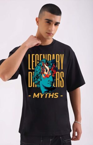 Bowlifestyle Men New Arrival Round Neck, Pure Cotton Over Size Printed Black T-Shirt