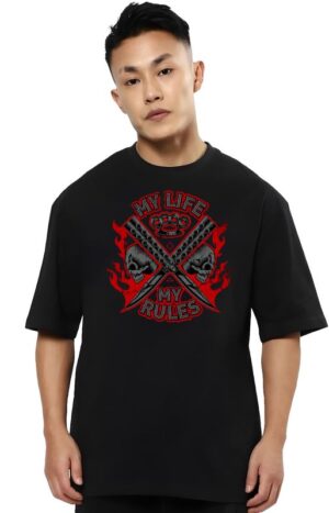 Bowlifestyle Men New Arrival Round Neck, Pure Cotton Over Size Printed Black T-Shirt