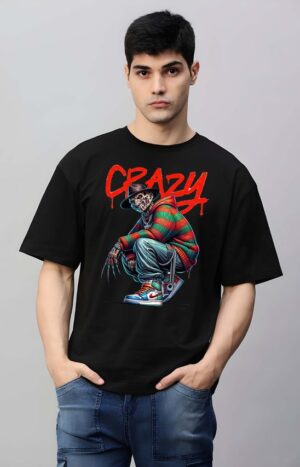 Bowlifestyle Men Trendy Round Neck, Pure Cotton Over Size Printed Black T-Shirt