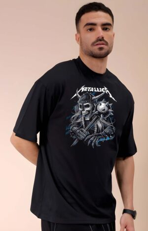 Bowlifestyle Men Stylish Round Neck, Pure Cotton Over Size Printed Black T-Shirt