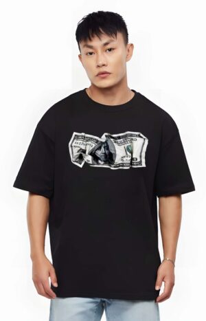 Bowlifestyle Men Trendy Round Neck, Pure Cotton Over Size Printed Black T-Shirt