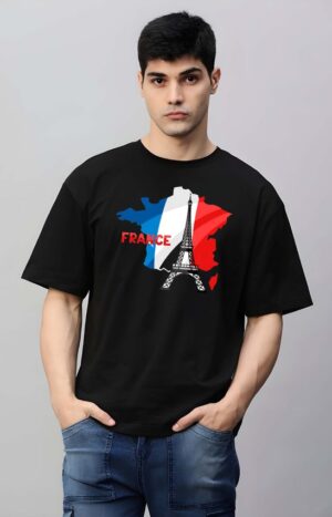 Bowlifestyle Men Stylish Round Neck, Pure Cotton Over Size Printed Black T-Shirt