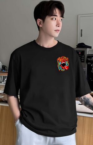 Bowlifestyle Men New Arrival Round Neck, Pure Cotton Over Size Printed Black T-Shirt