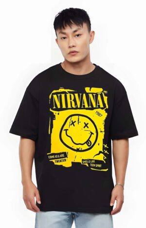 Bowlifestyle Men Trendy Round Neck, Pure Cotton Over Size Printed Black T-Shirt